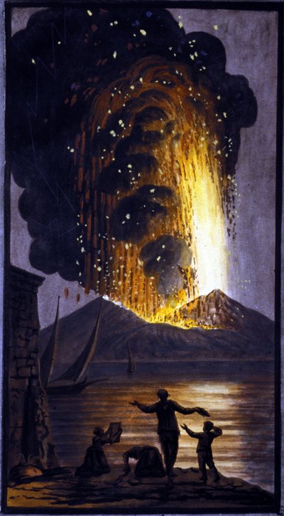 Le Vésuve en éruption. Cette gouache a été réalisée par Pierre Fabris, à la demande de Sir William Hamilton, ambassadeur anglais à Naples. Bibl. Braidense, Milan - Pietro Fabris