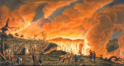 Vue de Hamilton escortant leurs majestés siciliennes le 11 mai 1771 pour observer la coulée de lave - Pietro Fabris