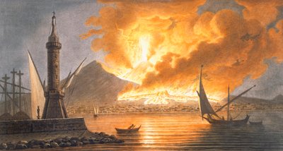 Vue de la grande éruption du Vésuve depuis la jetée de Naples dans la nuit du 20 octobre 1767, 1776 - Pietro Fabris