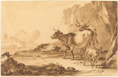 Paysage avec du bétail, une chèvre et un berger au repos - Pietro Giacomo Palmieri
