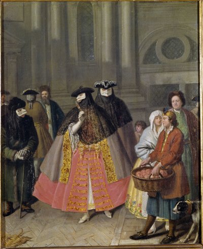 Conversation avec des masques ou le vendeur de pommes - Pietro Longhi