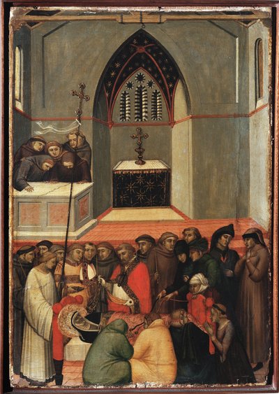Le corps exhumé de Sainte Humilité est intact (Polyptyque de la vie de Sainte Humilité) - Détrempe sur bois XIVe siècle - Pietro Lorenzetti
