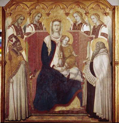 Vierge et Enfant entre Saint Nicolas et Saint Élie (panneau central, Retable du Carmel) - Pietro Lorenzetti