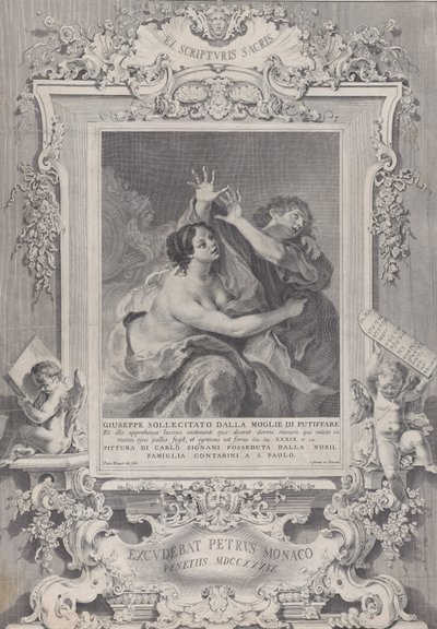 Joseph et la femme de Potiphar, dans un cadre orné - Pietro Monaco