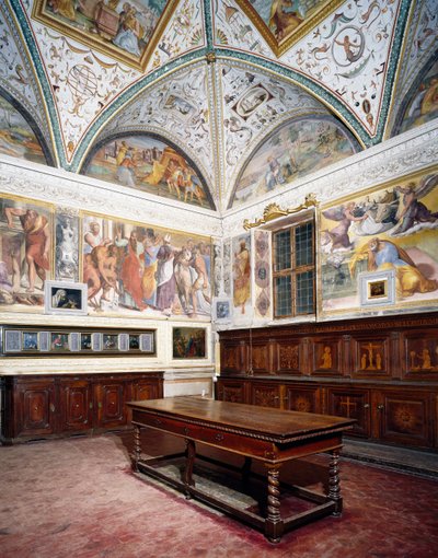 Aperçu de la sacristie avec panneaux de Pérugin, Basilique Saint-Pierre, Pérouse, Ombrie, Italie - Pietro Perugino