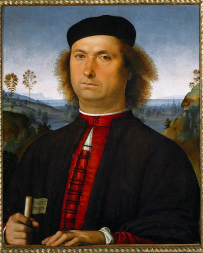 Portrait de Francesco delle Operere. Il tient un parchemin avec l