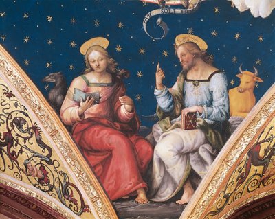 Saint Luc et Saint Jean, détail du Père Éternel, avec saints et évangélistes - Pietro Perugino