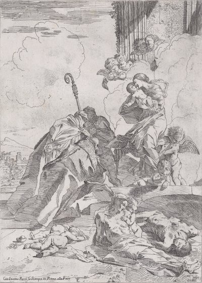 Trois saints lucquois Sts Nicolas Tolentino, Nicolas de Bari intercédant avec... - Pietro Testa