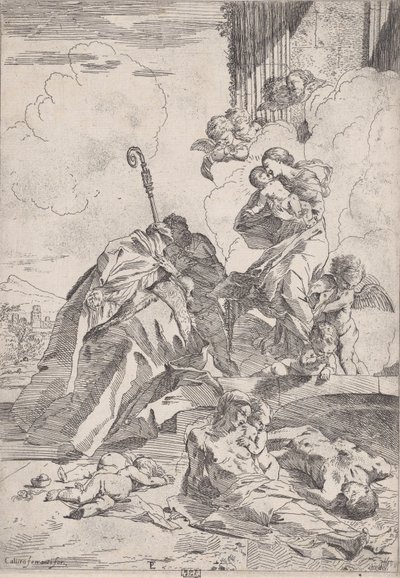 Trois saints lucquois intercédant auprès de la Vierge pour les victimes de la peste..., vers 1630-31 - Pietro Testa