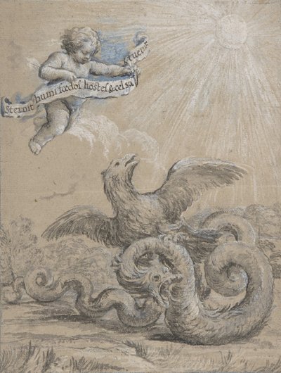 Conception avec un aigle combattant un serpent et un putto dans le ciel tenant, XVIIe siècle - Pietro da Cortona