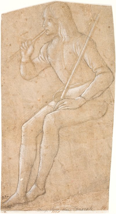 Jeune homme assis avec un bâton jouant de la flûte - Pintoricchio