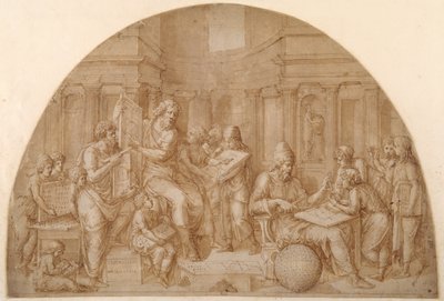 Conception pour une lunette, avec des figures de mathématiciens et leurs étudiants - Pirro Ligorio