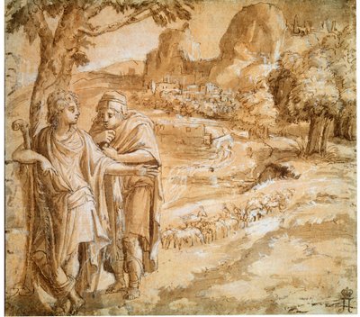 Berger et pèlerin dans un paysage, vers 1550 - Pirro Ligorio