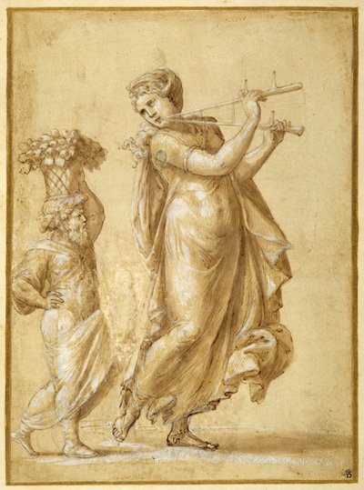 Femme jouant de la flûte, accompagnée d