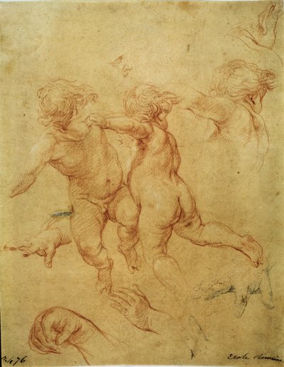Étude pour deux putti (Étude pour deux putti volants), vers 1740 (sanguine) - Pompeo Girolamo Batoni