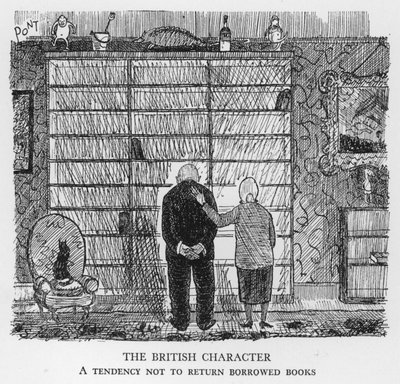 Le Caractère Britannique, Tendance à ne pas rendre les livres empruntés (lithographie) - Pont
