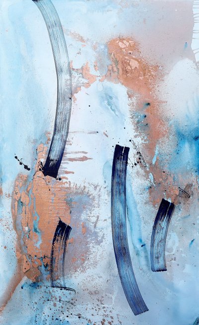 Abstrait « Fluid Blue Copper » - Poonam Choudhary