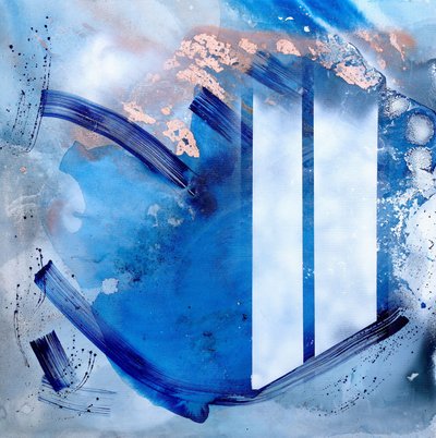 Abstrait bleu fluide et or - Poonam Choudhary