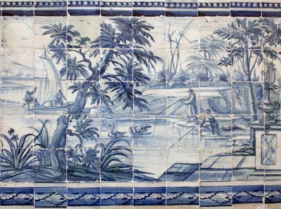 Pêcheurs de lac en Asie - Azulejos, faïence peinte - Portuguese School