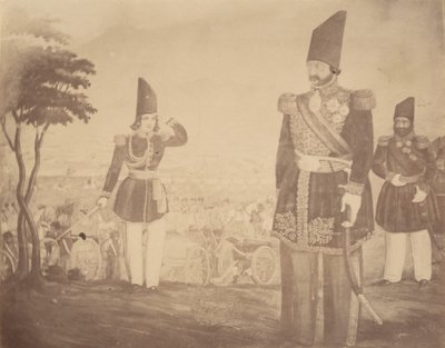 [Une revue persane dans une peinture qui appartenait autrefois à Ardeshir Mirza, oncle du roi] - Possibly by Luigi Pesce.