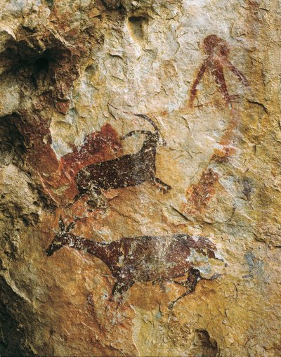 Scène de chasse avec un cerf et un bouquetin (25000-15000 av. J.-C.). Paléolithique supérieur. El Perello, grotte de La Cabra Freixet. - Prehistoric Prehistoric
