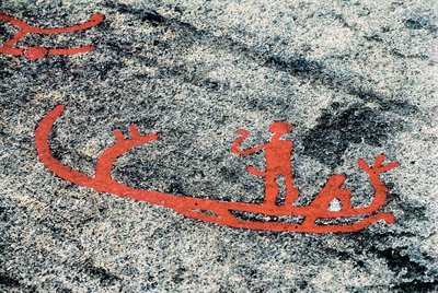 Pétroglyphes de Tanoum représentant un homme sur un bateau, rocher de Litsleby, Suède (pierre gravée) - Prehistoric Prehistoric
