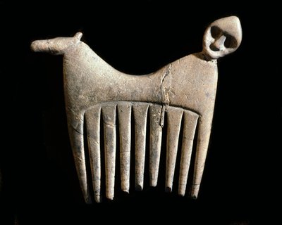 Préhistoire : peigne en os avec une tête d