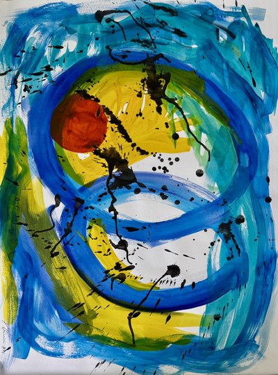 Abstrait bleu et jaune dynamique - Preston Harmon