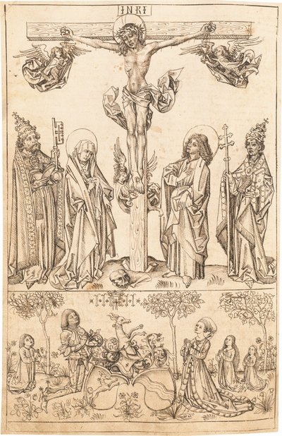 La Crucifixion avec la Vierge et les Saints et la famille Hungerstein - Primary Master of the Strassburg Chronicle