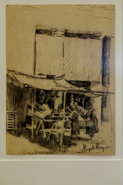 la place, Narcís Puget Riquer, dessin au fusain, musée Puget, maison noble de Can LLaudis, Dalt Vila, Ibiza, îles Baléares, Espagne - Puget Riquer
