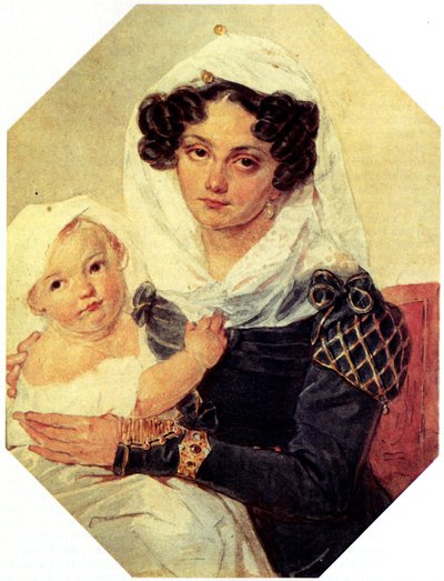 Portrait de la comtesse Maria N. Volkonskaya avec son fils Nikolay - Pyotr Fyodorovich Sokolov