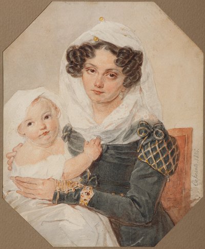 Portrait de la comtesse Maria Nikolaïevna Volkonskaïa 1805-1863 avec son fils Nikolaï, 1826 - Pyotr Fyodorovich Sokolov