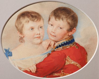 Portrait du prince héritier Alexandre Nikolaïevitch et de la grande-duchesse Maria Nikolaïevna enfants, 1825 - Pyotr Fyodorovich Sokolov