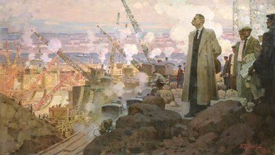 Maxim Gorki (1868-1936) à la construction de la centrale hydroélectrique 
