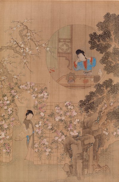 Femme dans le jardin - Femme dans une fenêtre circulaire - Qiu Ying