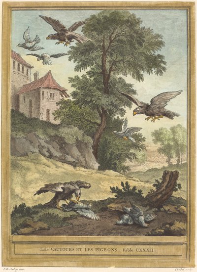 Les vautours et les pigeons - Quentin Pierre Chedel after Jean Baptiste Oudry