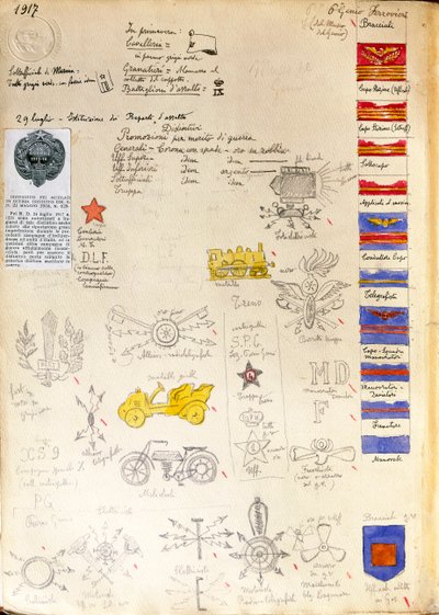 Décorations et insignes des uniformes de la Marine, planche en couleur par Quinto Cenni - Quinto Cenni