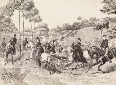 Voyage de chasse par la chasse milanaise, Italie (gravure) - Quinto Cenni