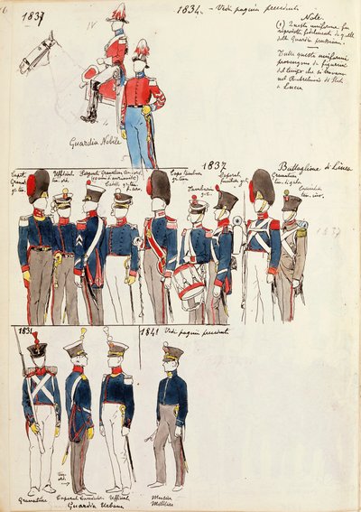 Divers uniformes, vers 1834-1841 - Quinto Cenni