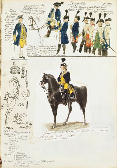 Divers uniformes du Duché de Modène par Quinto Cenni, planche en couleur - Quinto Cenni