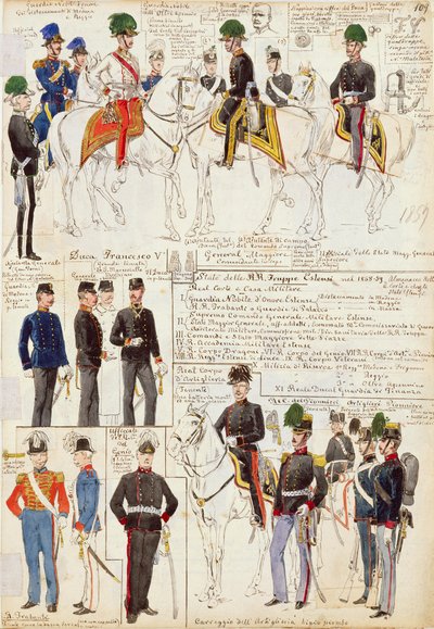 Divers uniformes du Duché de Modène par Quinto Cenni, planche en couleur - Quinto Cenni