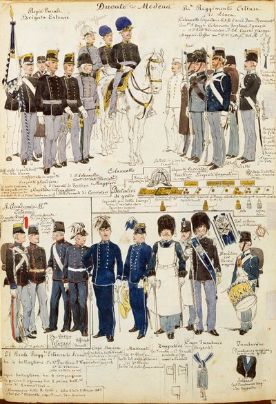 Divers uniformes du Duché de Modène par Quinto Cenni, planche en couleur - Quinto Cenni