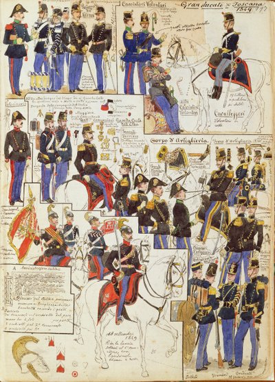 Divers uniformes du Grand-Duché de Toscane par Quinto Cenni, planche en couleur - Quinto Cenni