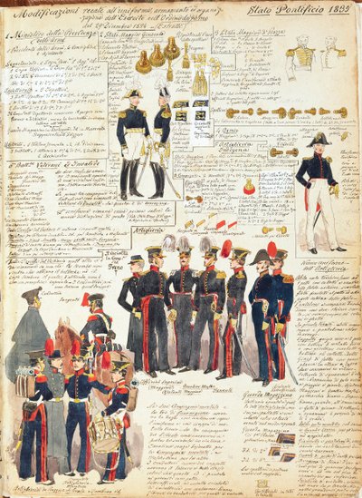 Divers uniformes des États pontificaux de 1835 - Quinto Cenni