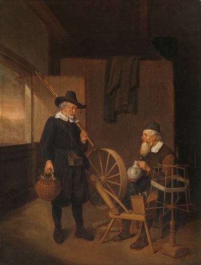 Intérieur avec pêcheur et homme à côté d