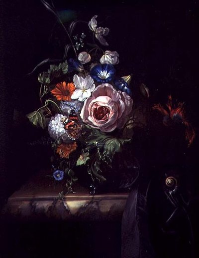 Roses et autres fleurs dans un bol en verre - Rachel Ruysch