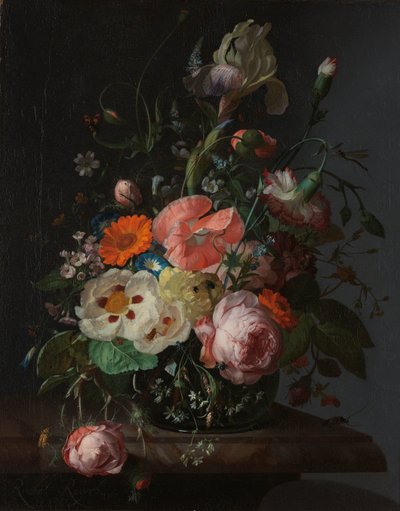 Nature morte avec des fleurs sur un plateau de marbre - Rachel Ruysch