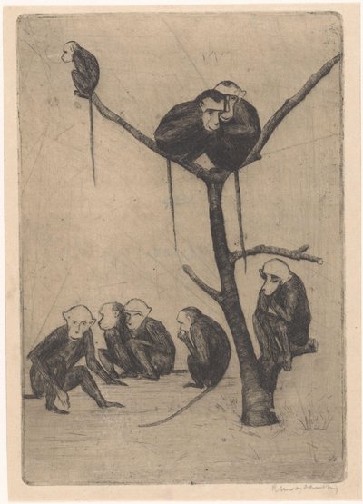Singes assis dans et près d