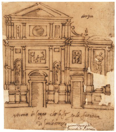 Projet pour la façade de San Lorenzo, Florence (plume et encre brune, sur papier calque huilé) - Raffaello da Montelupo