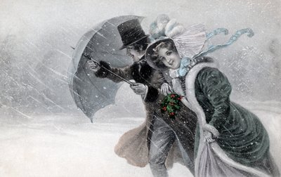 Couple dans une tempête de neige avec parapluie fin 19e/début 20e siècle (impression) - Raimund Ritter Von Brennerstein (1862 1925) Wichera